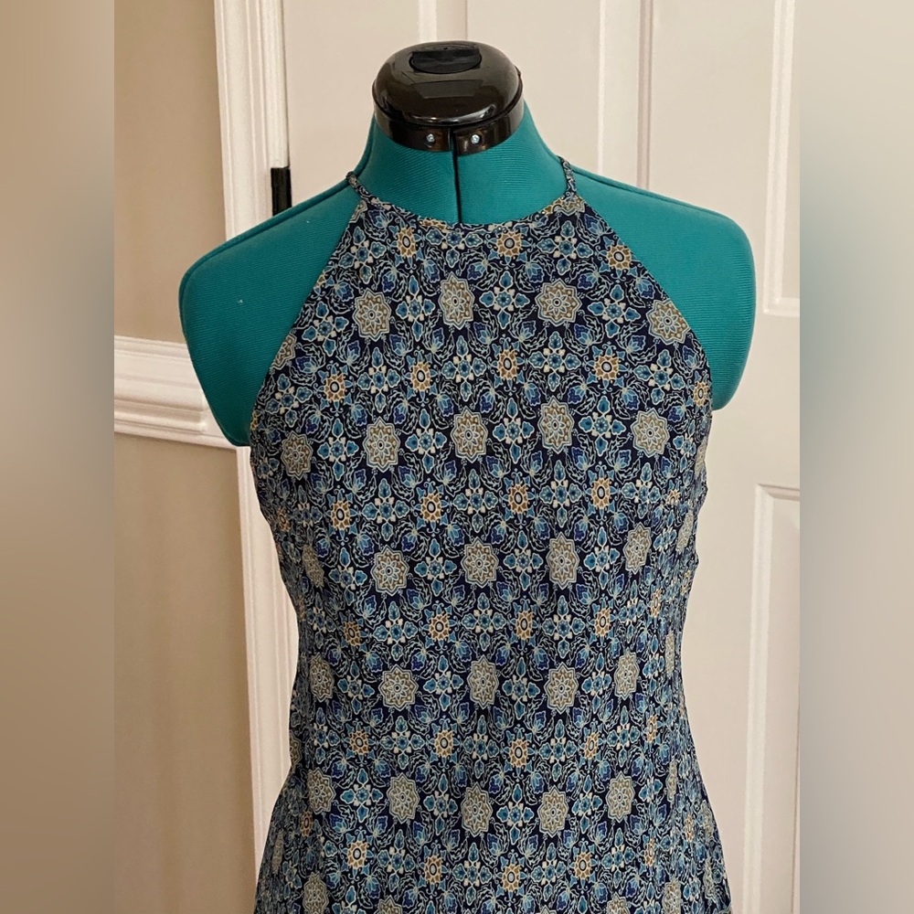 Elegant Ann Taylor Blue Patterned Halter Dress